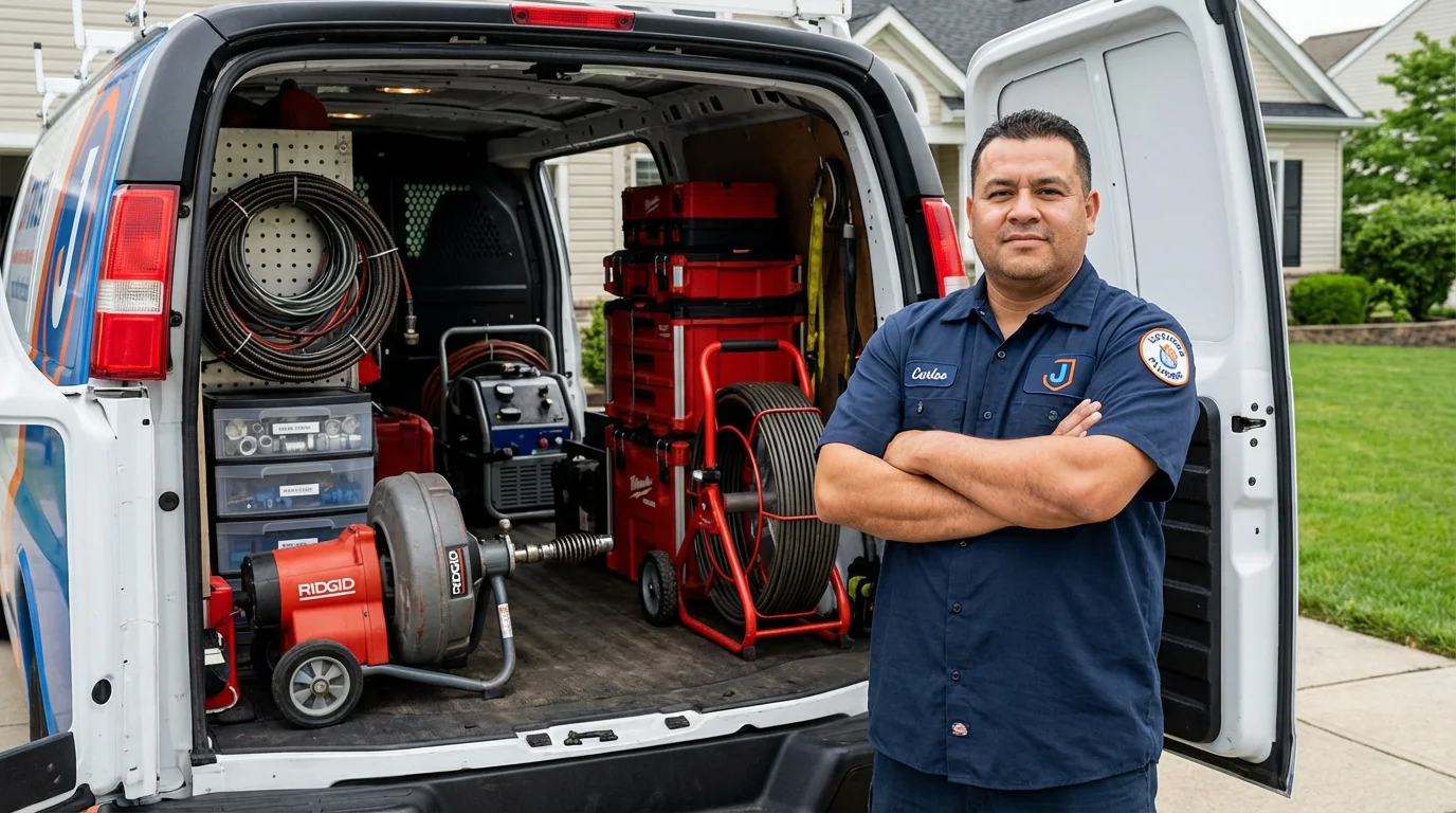Professional drain cleaning equipment and Johns Plumbing LLC plumber in Menasha